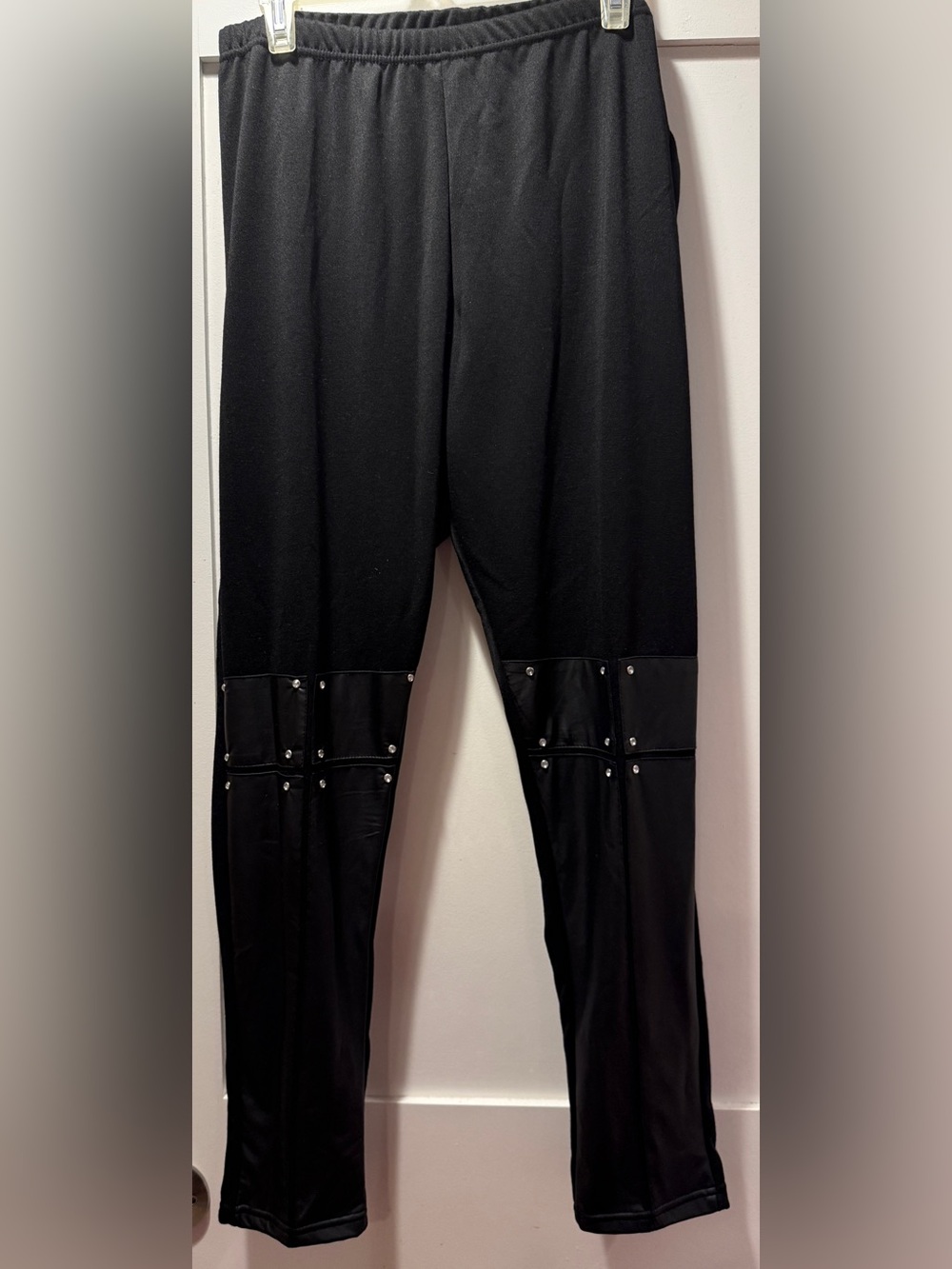 Ashley Stewart Black Leggings with Stud-Accent Panels